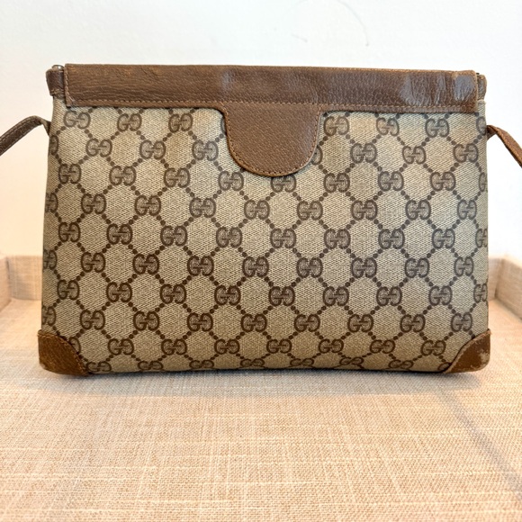 Gucci Vintage Crossbody Coated Canvas Shoulder Bag GG Monogram Leather Trim - Picture 6 of 17